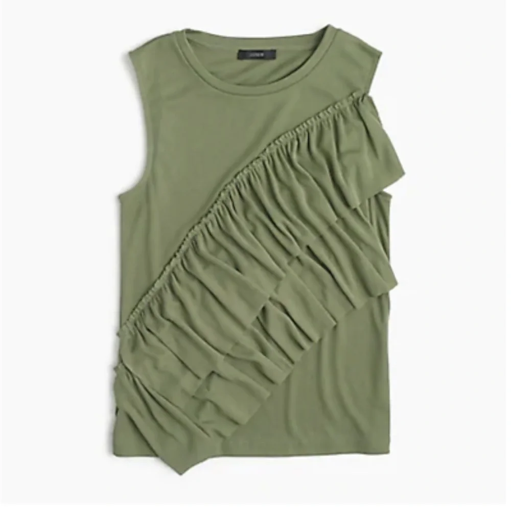 J.Crew Drapey Olive Ruffle Tank